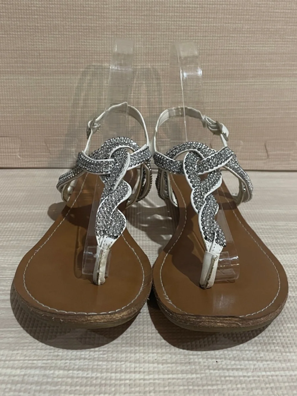 Women’s Rhinestone Embellished Braided White Strap Sandal